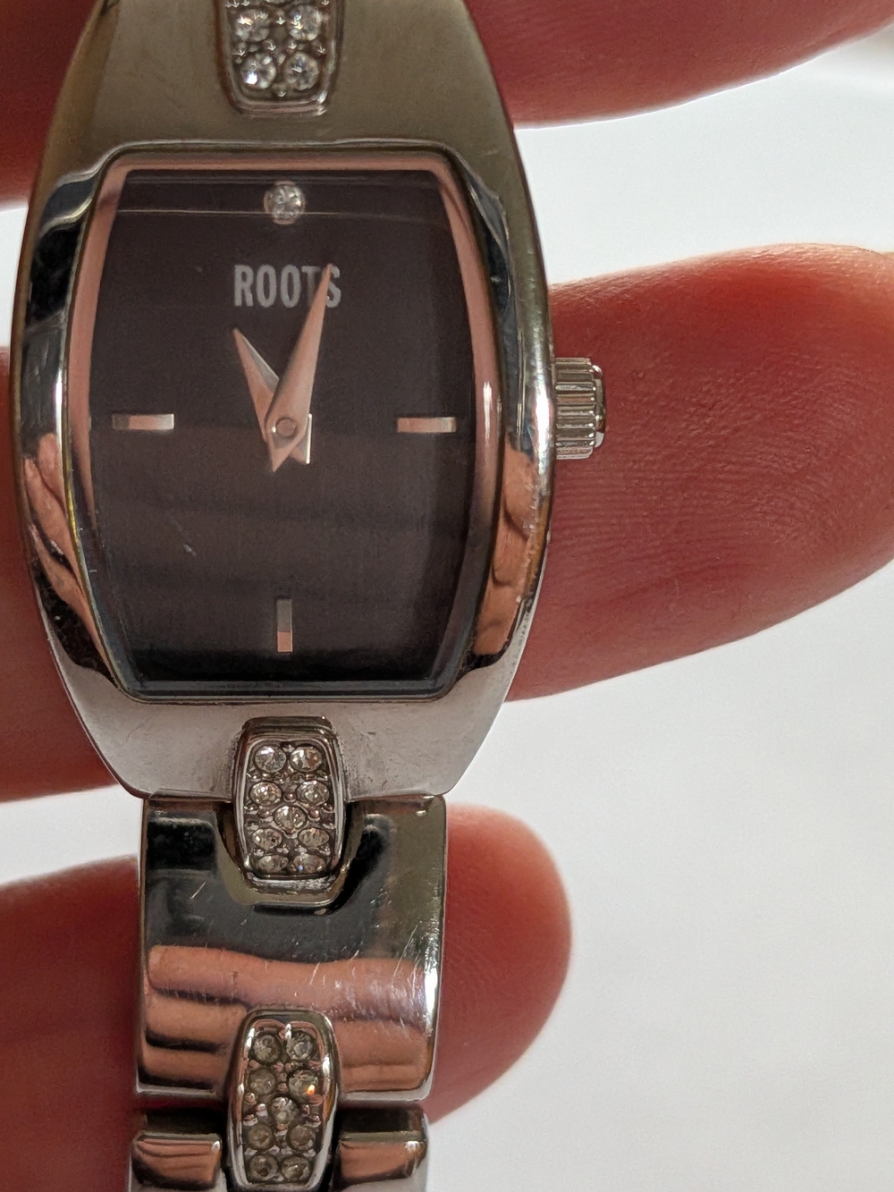 Roots Silver-Tone Bracelet Watch with Black Dial and Crystal Accents